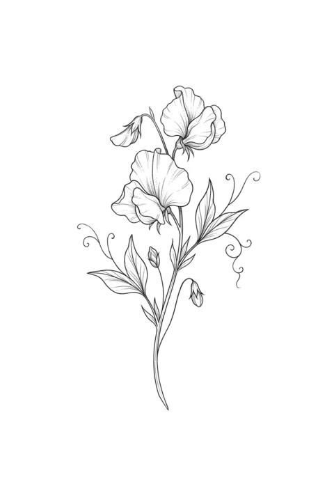 Sweet pea fine line birth flower tattoo design for April