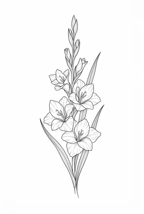 Gladiolus fine line birth flower tattoo design for August