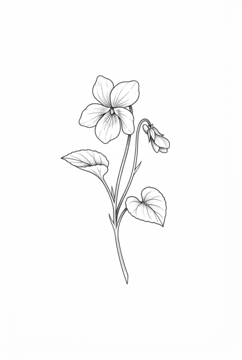 Violet fine line birth flower tattoo design for February
