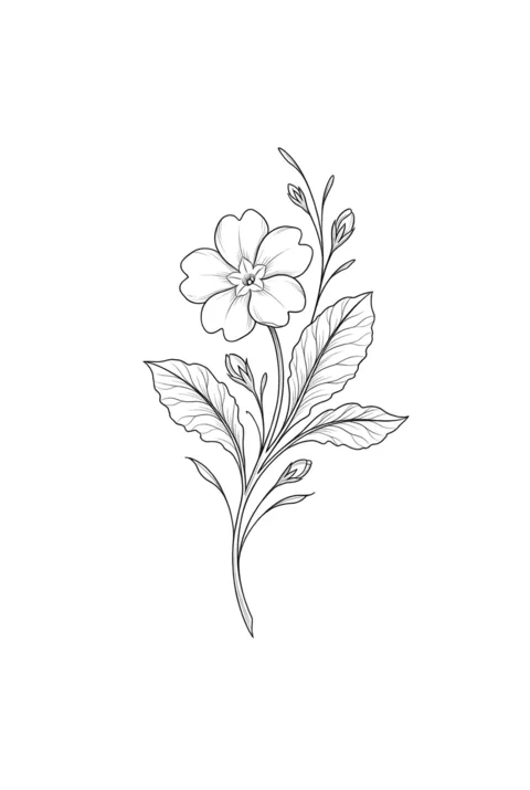 Primrose fine line birth flower tattoo design for February