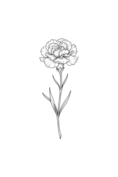 Carnation fine line birth flower tattoo design for January