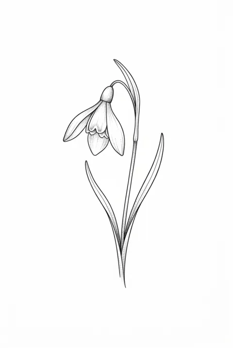 Snowdrop fine line birth flower tattoo design for January