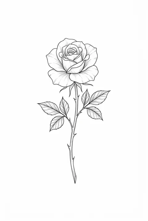 Rose fine line birth flower tattoo design for June