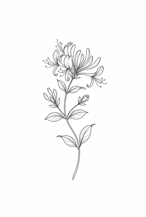 Honeysuckle fine line birth flower tattoo design for June