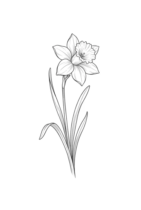 Daffodil fine line birth flower tattoo design for March