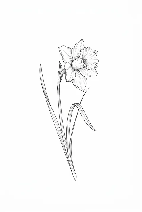 Jonquil fine line birth flower tattoo design for March