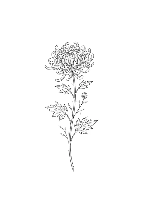 Chrysanthemum fine line birth flower tattoo design for November