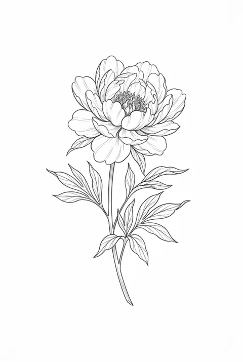 Peony fine line birth flower tattoo design for November