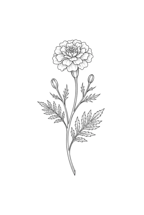 Marigold fine line birth flower tattoo design for October