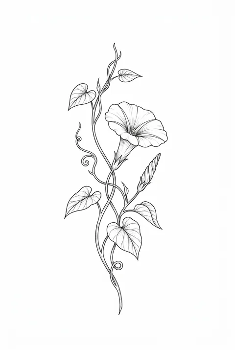 Morning glory fine line birth flower tattoo design for September