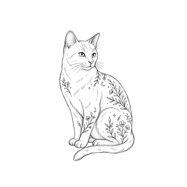 Fine line tattoo design: a cat