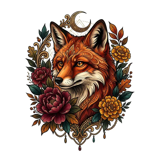 Neo-traditional tattoo design: a fox