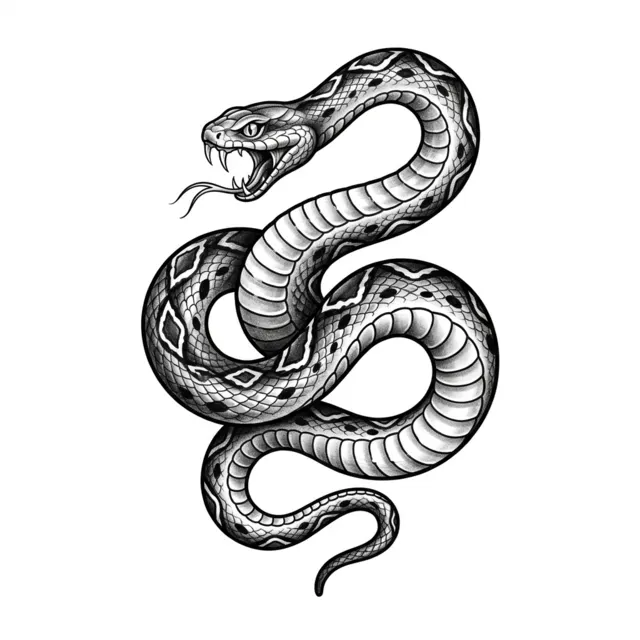 Black & grey tattoo design: a snake