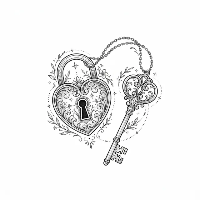 Fine line tattoo design: a lock and key