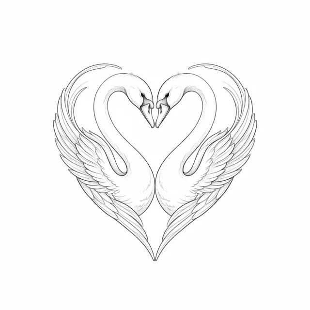 Fine line tattoo design: two swans forming a heart