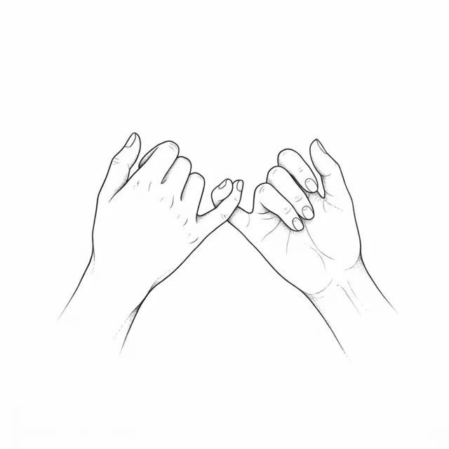 Fine line tattoo design: two hands with pinky promise
