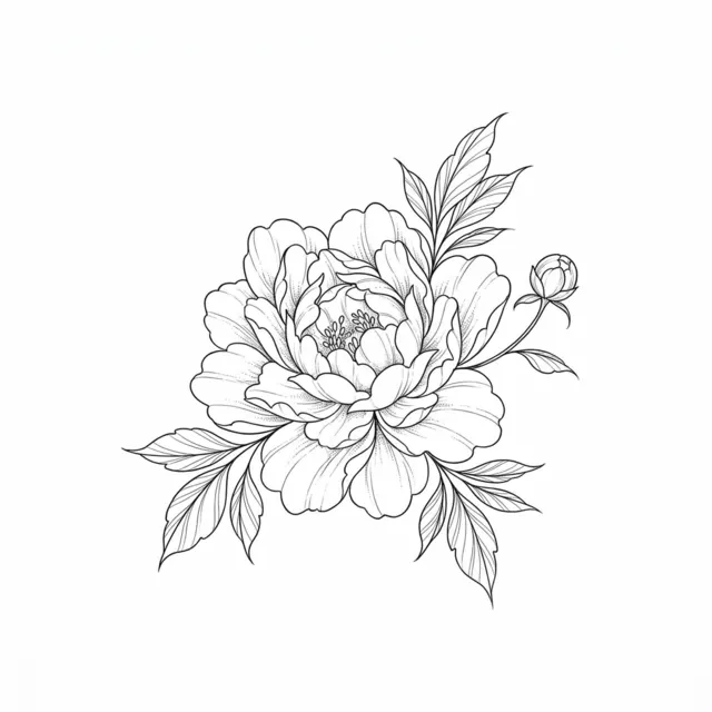 Fine line tattoo design: a peony