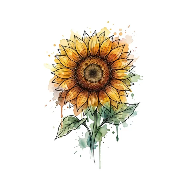 Watercolor tattoo design: a sunflower