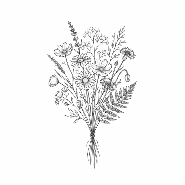 Fine line tattoo design: a wildflower bouquet