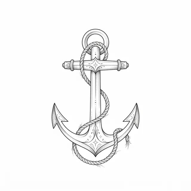 Fine line tattoo design: an anchor with a rope