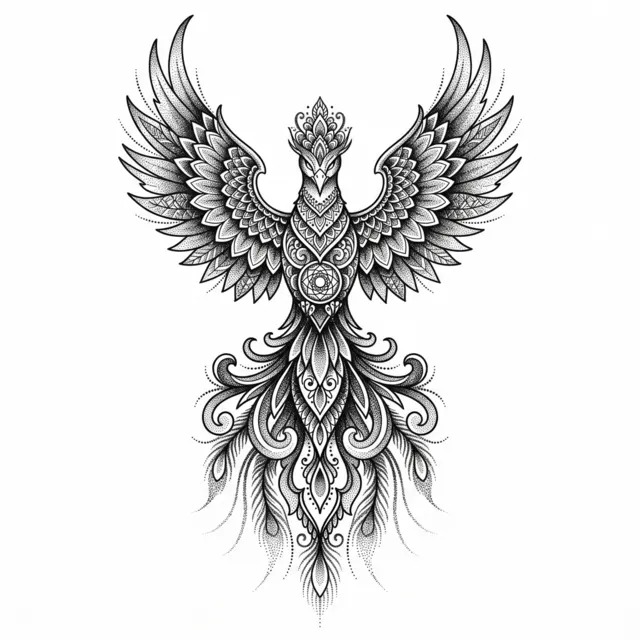 Dotwork tattoo design: a phoenix rising