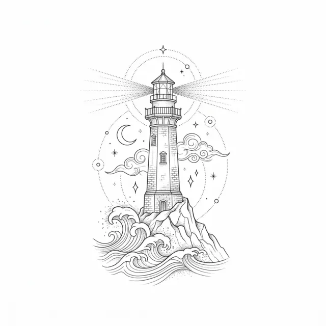 Fine line tattoo design: a lighthouse