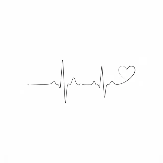 Fine line tattoo design: a heartbeat line ending in a heart