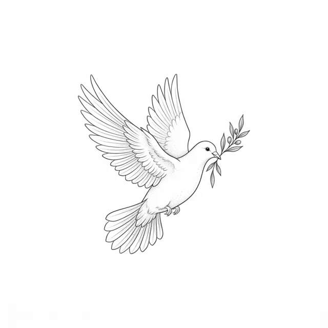 Fine line tattoo design: a dove carrying an olive branch