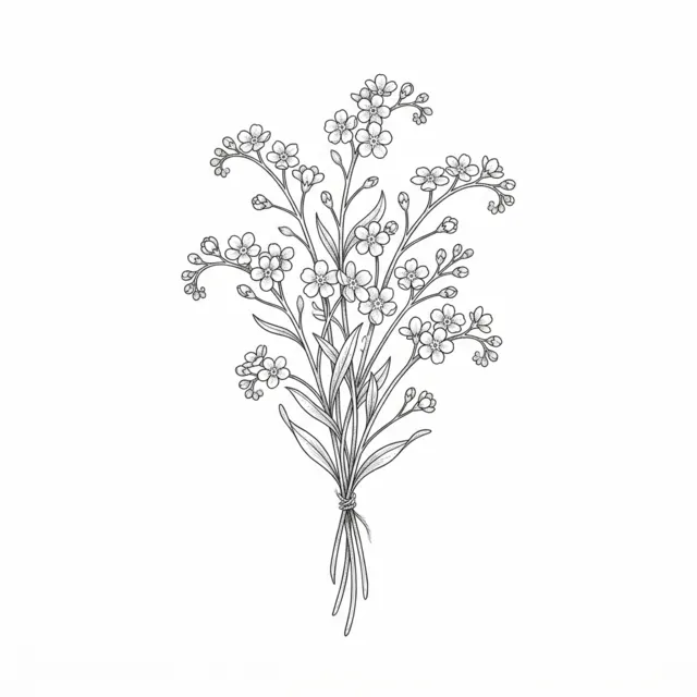 Fine line tattoo design: a forget-me-not bouquet