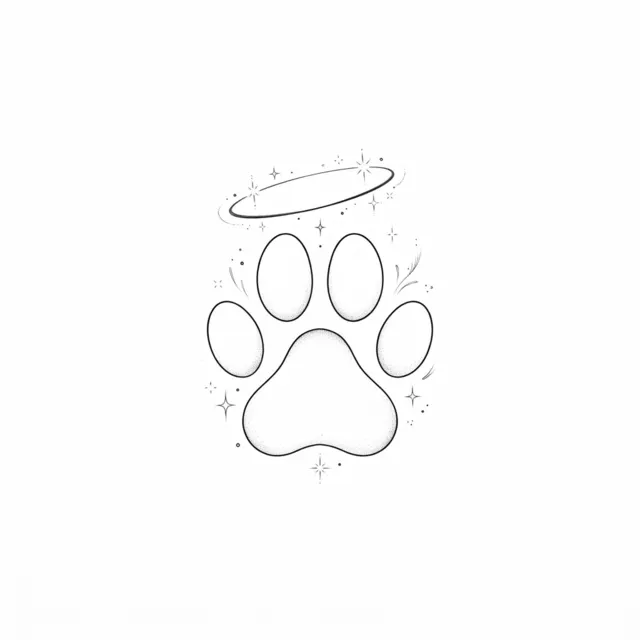 Fine line tattoo design: a paw print with a halo