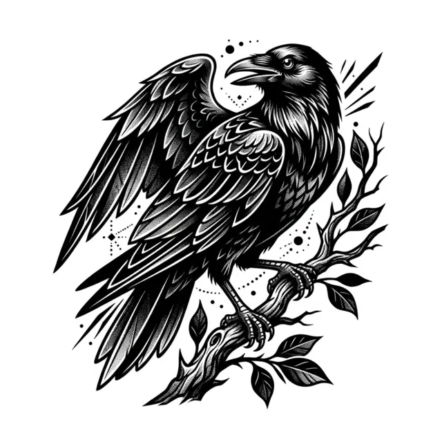 Blackwork tattoo design: a raven