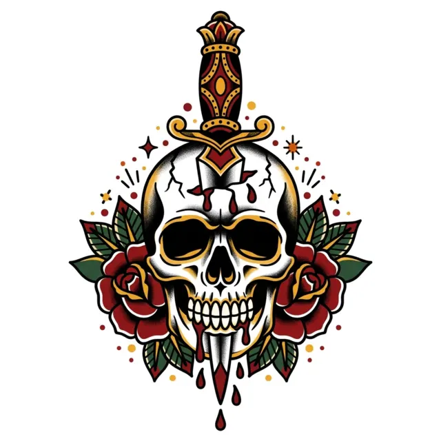 American traditional tattoo design: a skull and dagger
