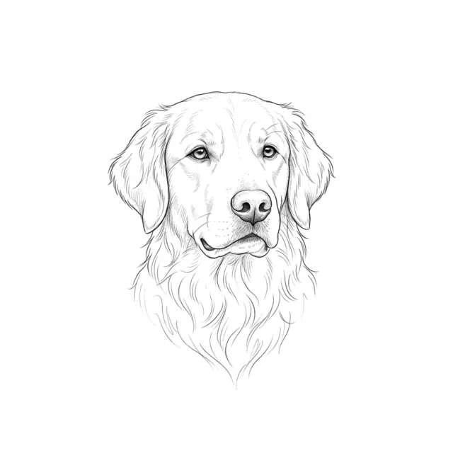 Fine line tattoo design: a dog portrait line drawing of a golden retriever