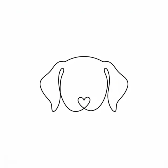 Minimalist tattoo design: a small dog ear outline with a heart