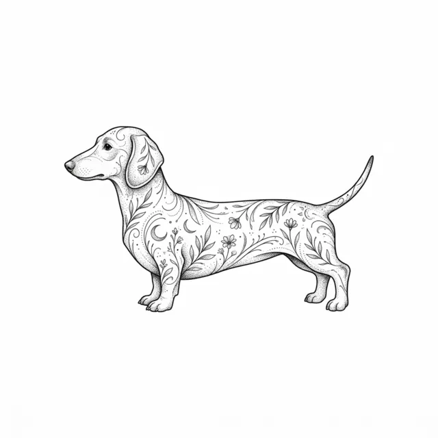 Fine line tattoo design: a dachshund silhouette