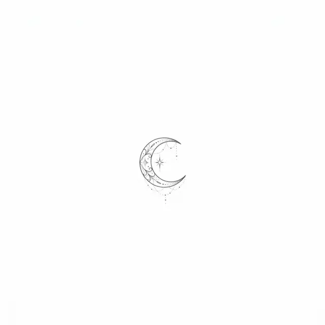 Fine line tattoo design: a tiny crescent moon