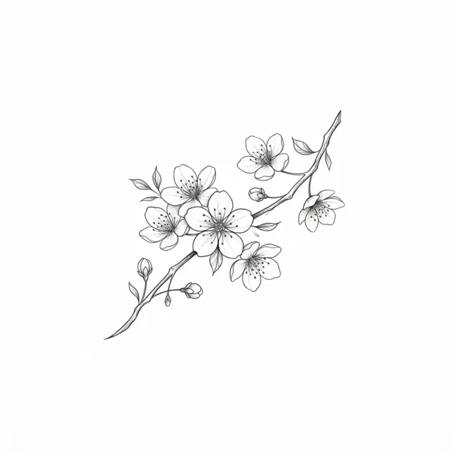 Fine line tattoo design: a small cherry blossom branch