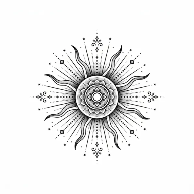 Dotwork tattoo design: a tiny sun