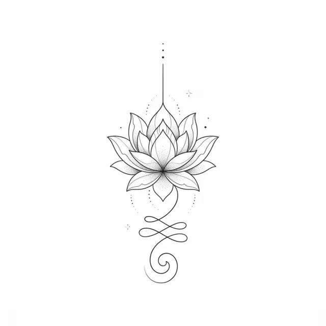 Fine line tattoo design: a lotus with an unalome