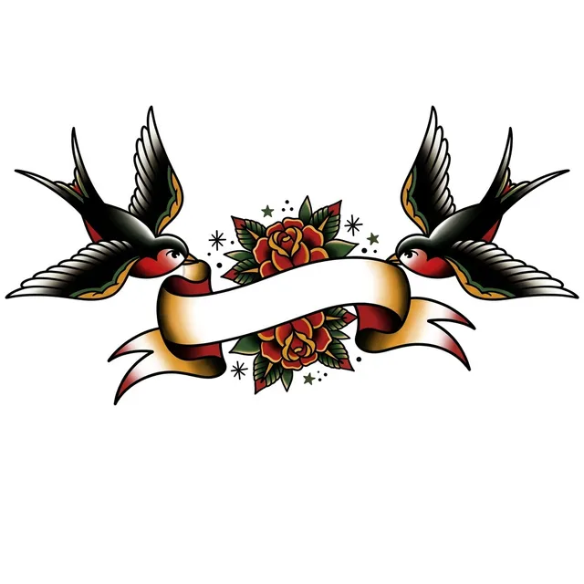 Traditional tattoo design: a swallow on each side with a banner