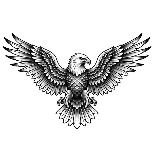 Black & grey tattoo design: an eagle with spread wings