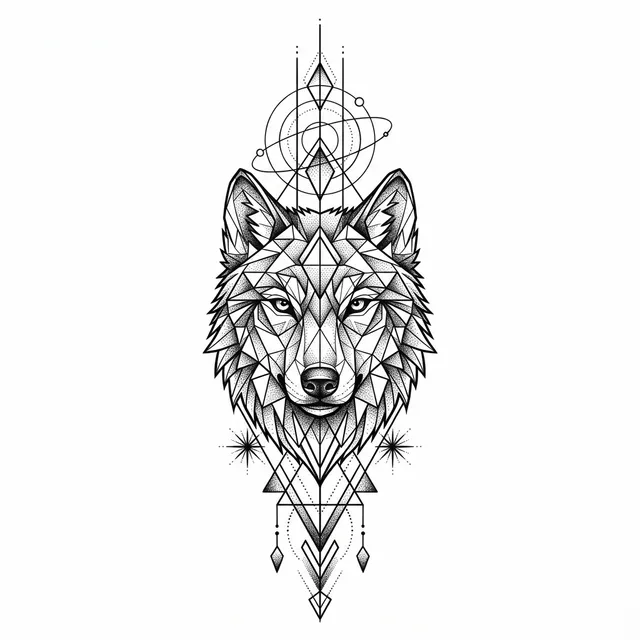 Geometric tattoo design: a wolf head made of triangles