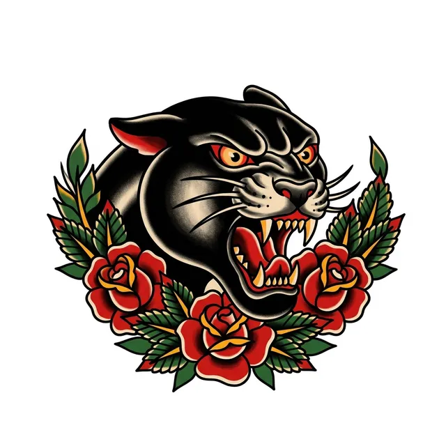 Disegno di tatuaggio in stile Old school americano: una testa di pantera