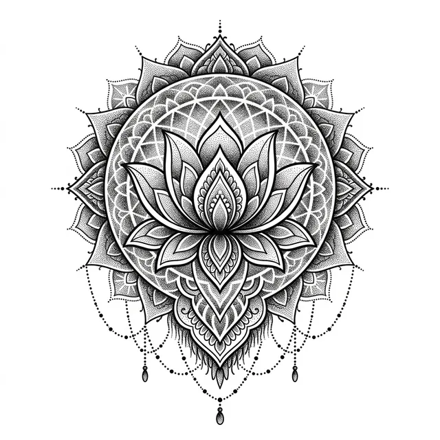 Tattoo-Design im Stil Dotwork: ein Lotus-Mandala