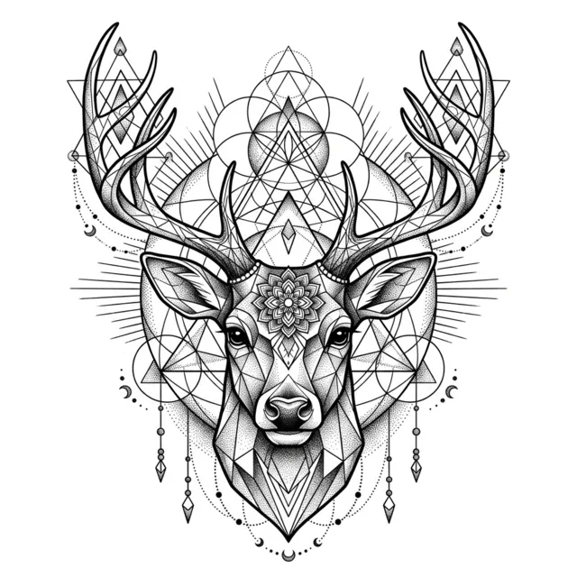 Geometric tattoo design: a deer head with geometric lines