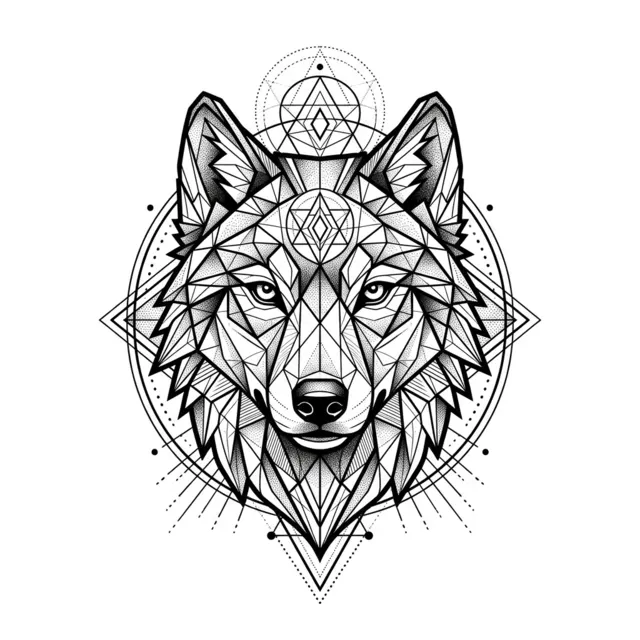 Geometric tattoo design: a wolf head made of triangles