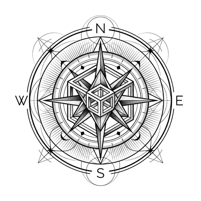 Geometric tattoo design: a cube compass