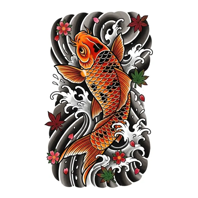 Japanese tattoo design: a koi fish swimming upstream