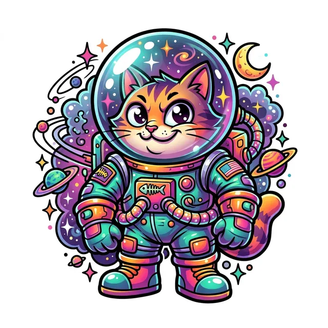 New school tattoo design: a cartoon cat astronaut