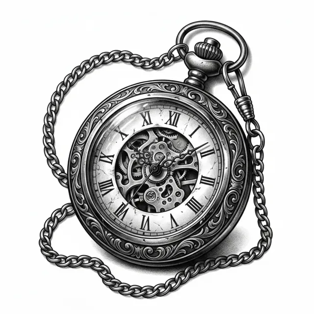 Realism tattoo design: an old pocket watch
